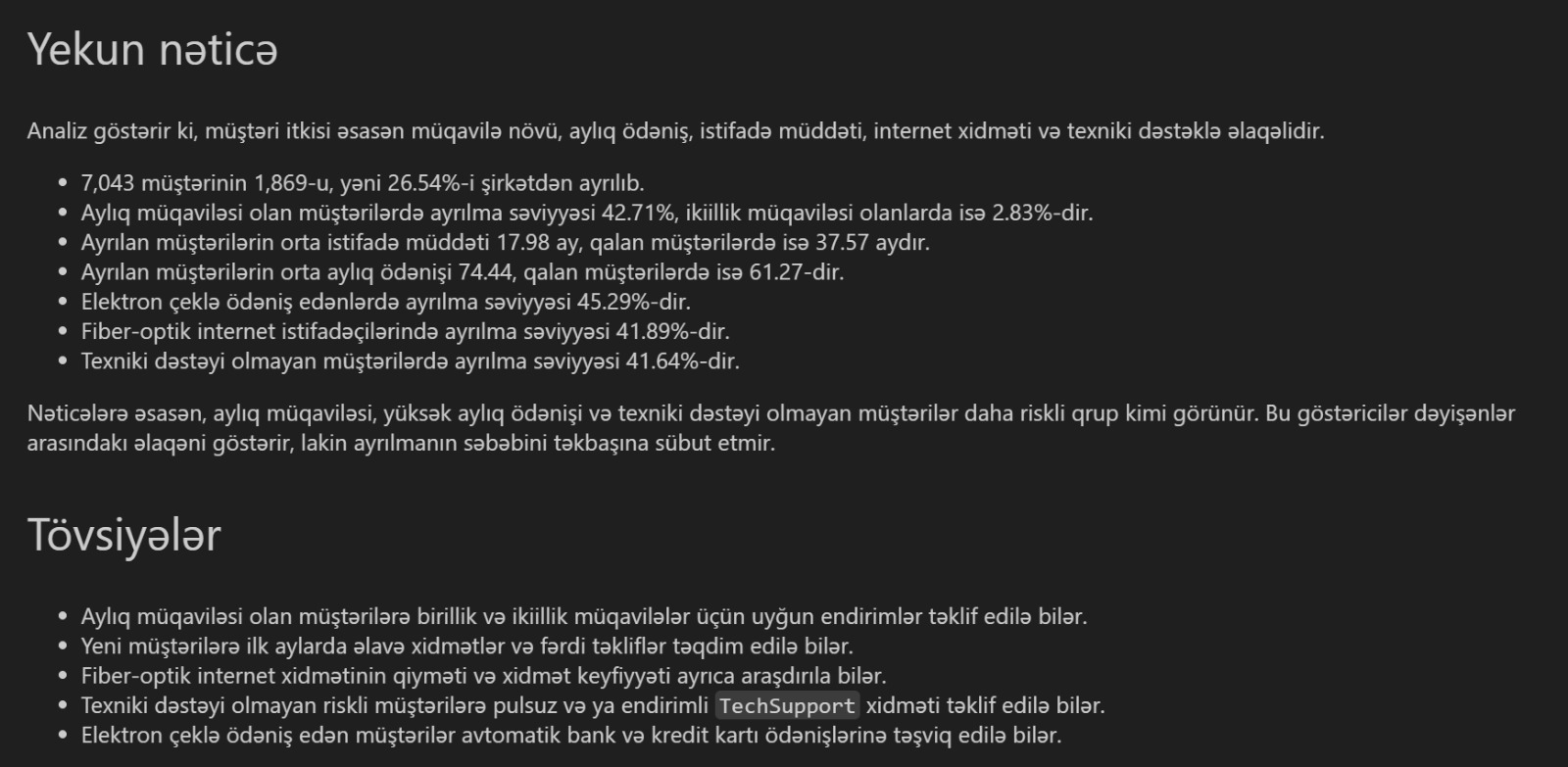 Telco churn findings and recommendations
